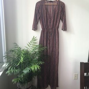 Long Sheer Boho Patterned Button-Up Tunic